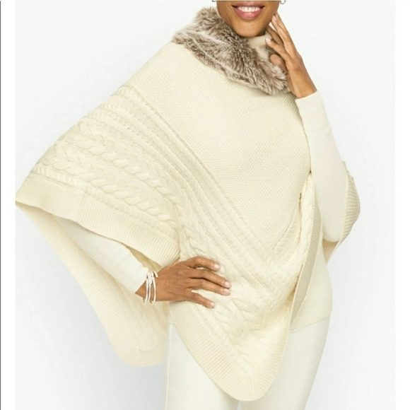 Talbots Faux Fur Knit Poncho Medium NEW - Picture 2 of 7